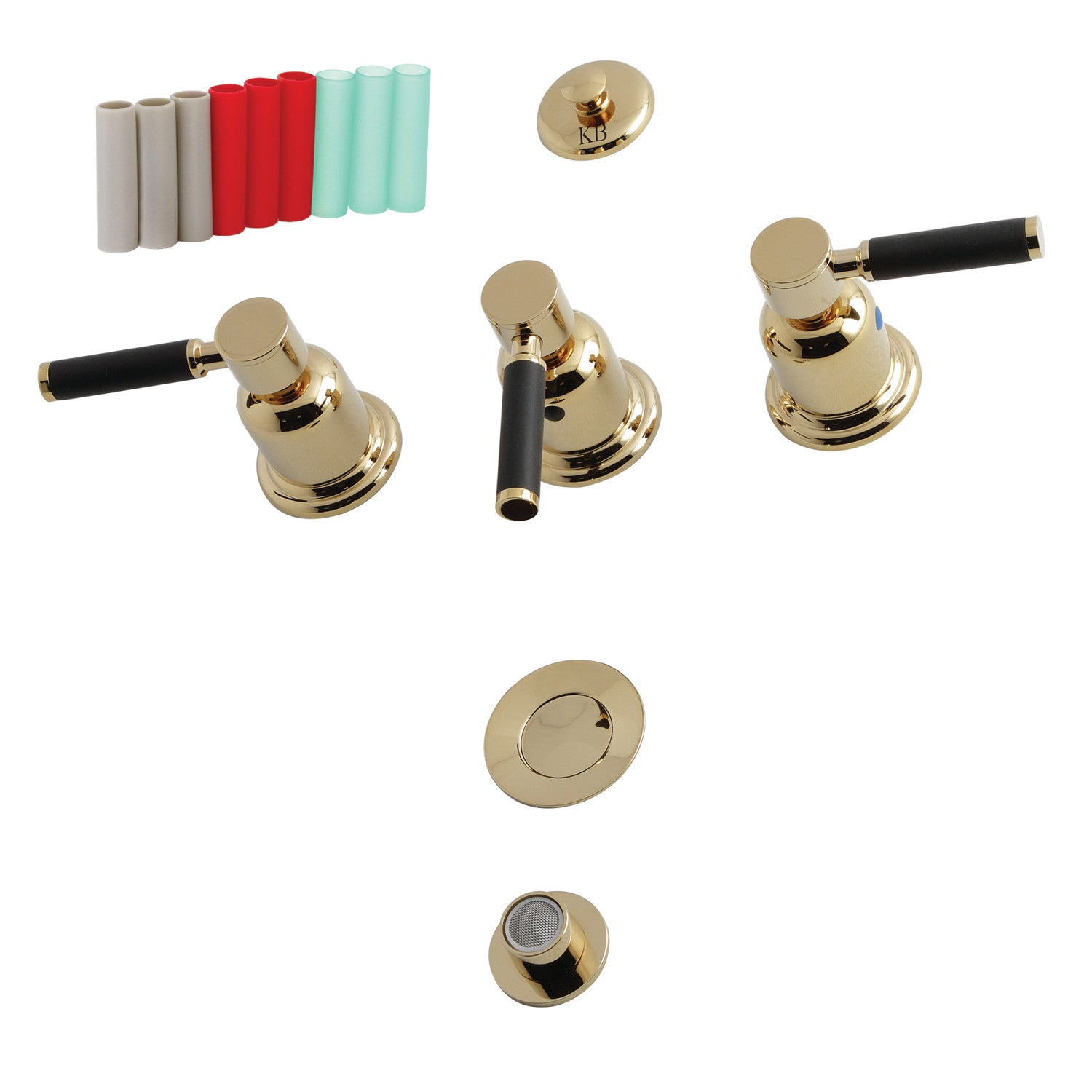 Kingston Sona KB6322DKL - Kaiser Three-Handle Deck Mount Vertical Spray Bidet Faucet with Brass Pop-Up, Polished Brass — image 1